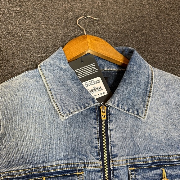 True Religion Blue Denim Overalls Shorts Classic Medium Wash, Womens XL - Picture 3 of 8